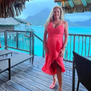 Xscape Vibrant Coral High Low Dress